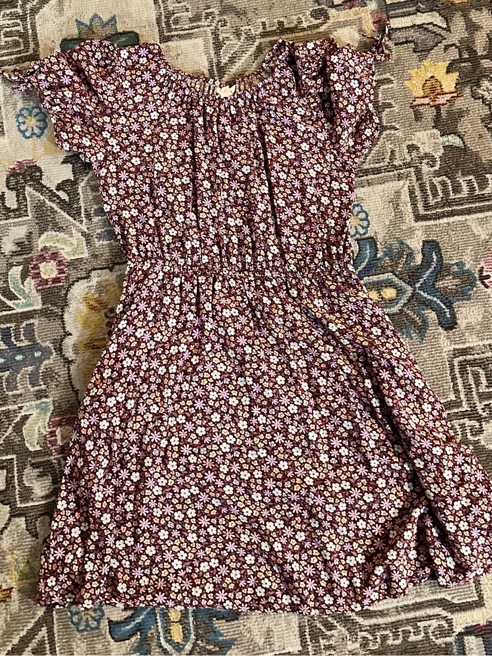 Cat & Jack Girls Floral Dress Flutter Sleeve Maroon Burgundy Pink White XL 14